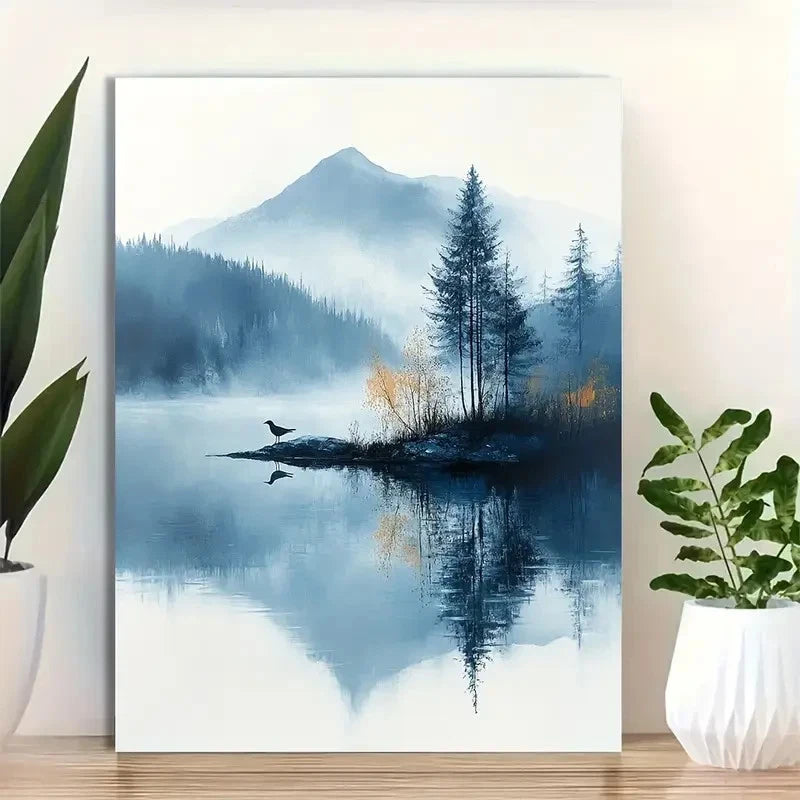 Beautiful Calm Lake Reflection Modern Painting 40x60cm Metal Print Ready to Hang