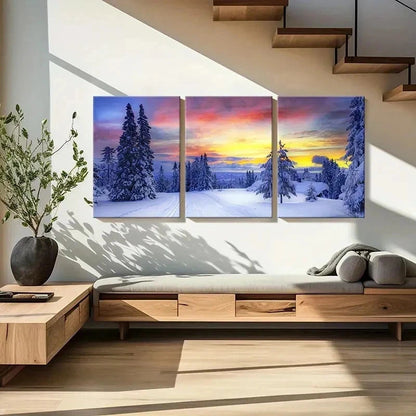 3pcs Snow Woods Colorful Sky Modern Wall Art Set Canvas Framed 40x60cm - High Quality Print 100% Australian Made Wall Canvas Ready to Hang