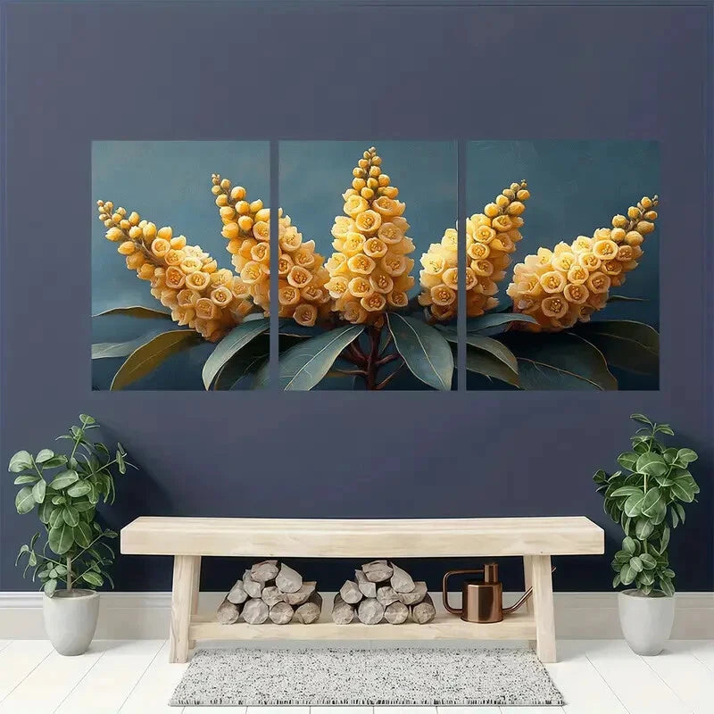 3pcs Yellow Laurel Flower Art Nature Metal Print Ready to Hang Art