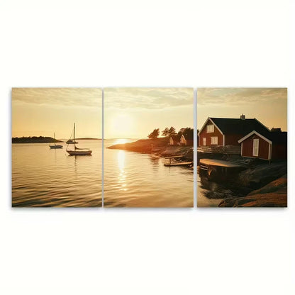 3pcs Sun Over The Archipelago Sea Metal Print Ready to Hang Art
