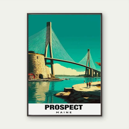 Prospect Maine Coastal Bridge Turquoise & White Travel Poster Print Wall Art