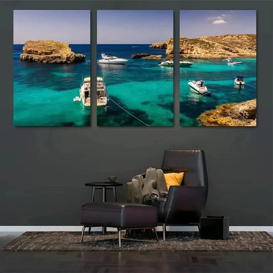 3pcs Crystal Clear Waters Secluded Beach Metal Print Ready to Hang Art