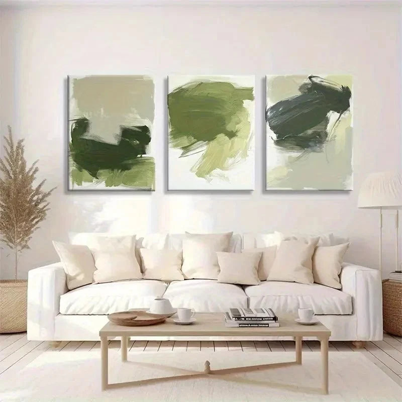 3pcs Green Abstract Brushstroke Art Print Metal Print Ready to Hang Art