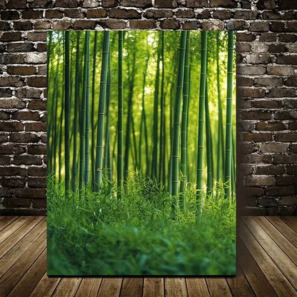 Serene Green Bamboo Forest Scene Painting 40x60cm Metal Print Ready to Hang