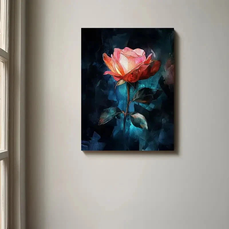Beautiful Abstract Pink Rose Traditional Painting  40x60cm Metal Print Ready to Hang