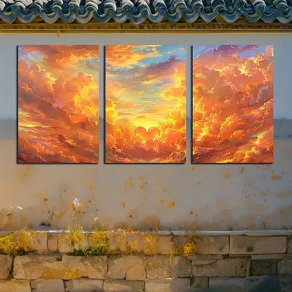 3pcs Vibrant Heart-Shaped Clouds Design Metal Print Ready to Hang Art