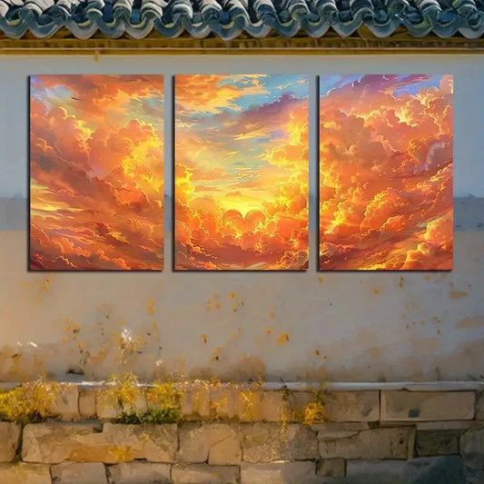 3pcs Vibrant Heart-Shaped Clouds Design Metal Print Ready to Hang Art