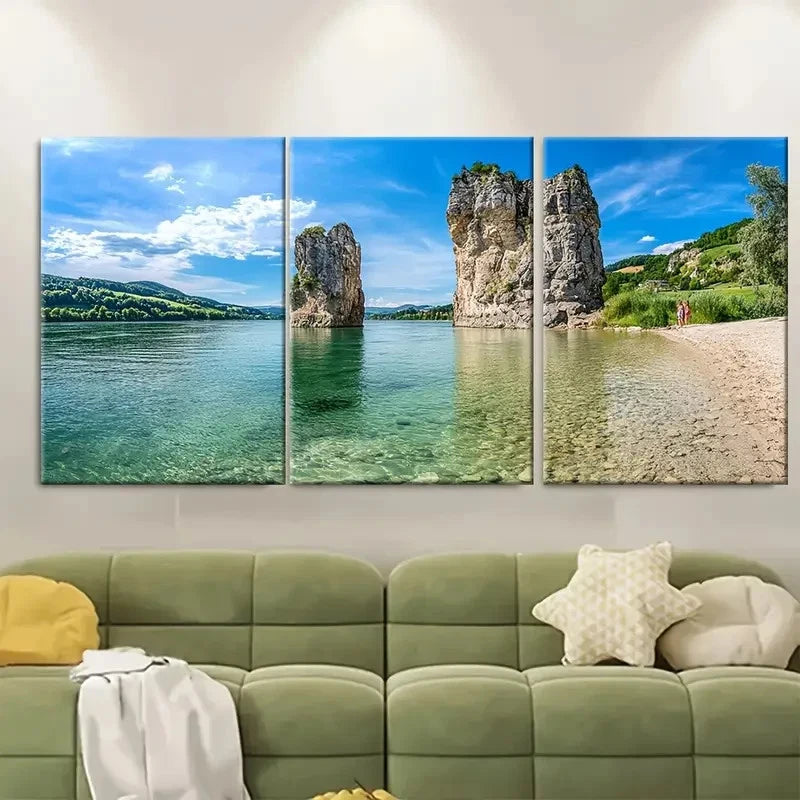 3pcs Rhine River Lorelei Rock RI Wall Art Set Canvas Framed 60x90cm - High Quality Print 100% Australian Made Wall Canvas Ready to Hang