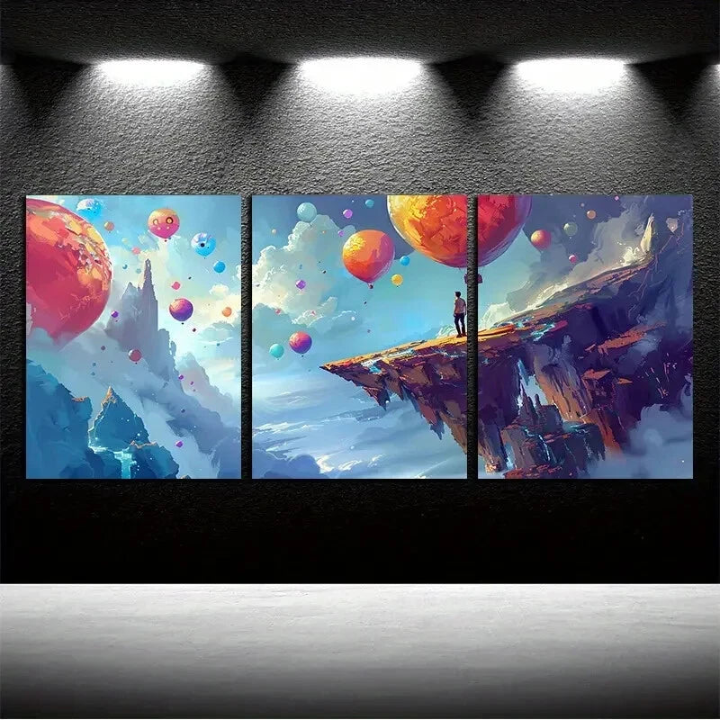 3pcs Sky Full of Balloons fantasy Design Metal Print Ready to Hang Art