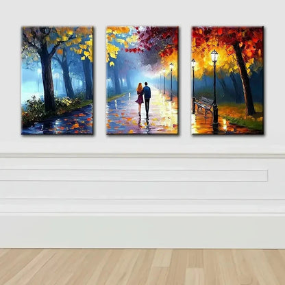 3pcs Evening Walk In The Park Painting Wall Art Set Canvas Framed 40x60cm - High Quality Print 100% Australian Made Wall Canvas Ready to Hang