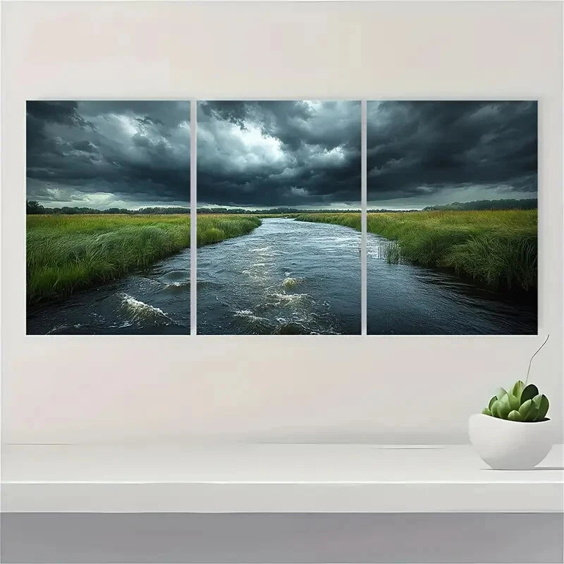 3pcs Dramatic Stormy Sky Landscape Prints Metal Print Ready to Hang Art
