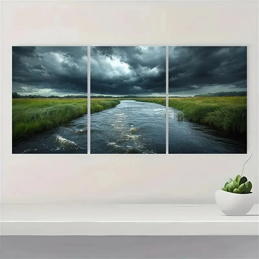 3pcs Dramatic Stormy Sky Landscape Prints Metal Print Ready to Hang Art