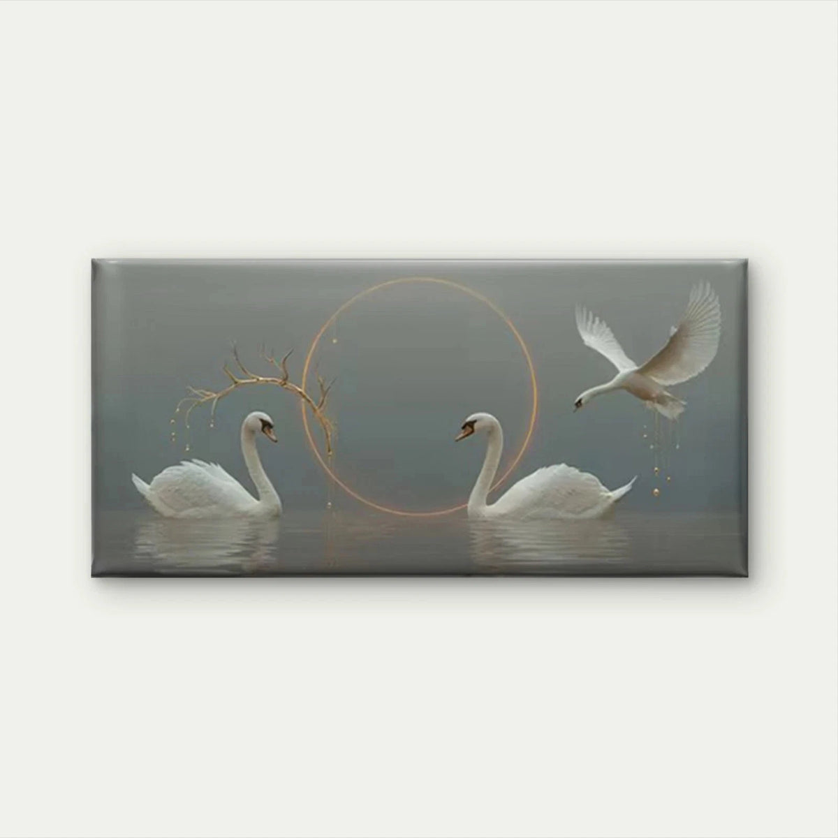Swan with Water Reflection Wall Art Canvas Office Home Room Framed 120x60cm