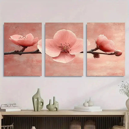 3pcs Elegant Pink Peony Minimalist Floral Metal Print Ready to Hang Art