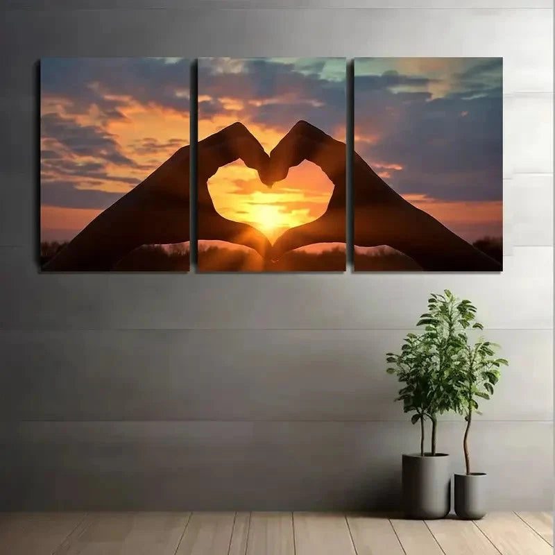 3pcs Heart Shape Made by Two Hands Painting Metal Print Ready to Hang Art