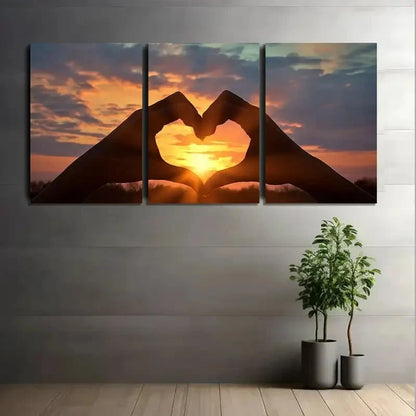 3pcs Heart Shape Made by Two Hands Painting Metal Print Ready to Hang Art