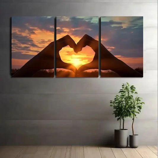 3pcs Heart Shape Made by Two Hands Painting Metal Print Ready to Hang Art