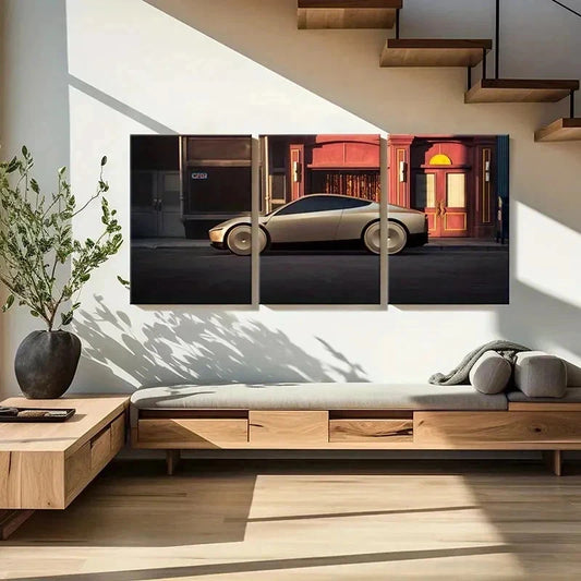 3pcs Modern Electric Sports Car Decor Wall Art Set Canvas Framed 40x60cm - High Quality Print 100% Australian Made Wall Canvas Ready to Hang