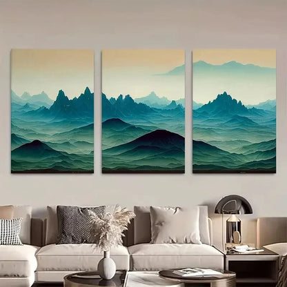 3pcs Emerald Green Rolling Hills Fantasy Mountains Metal Print Ready to Hang Art
