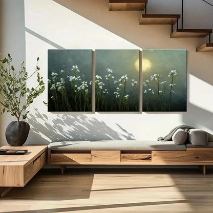 3pcs Moonlit Floral Serenity Tranquil Night Scene Metal Print Ready to Hang Art