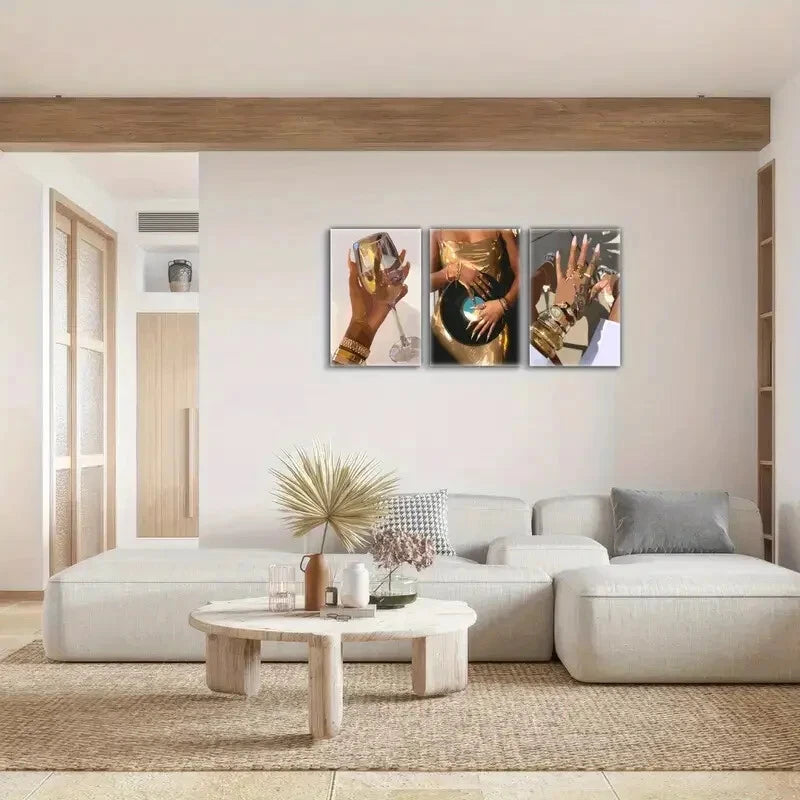 3pcs Beautiful Female Portrait Art Posters Luxury Metal Print Ready to Hang
