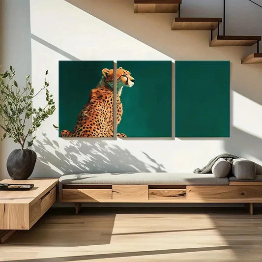 3pcs Cheetah Profile Vibrant Colors Abstract Metal Print Ready to Hang Art
