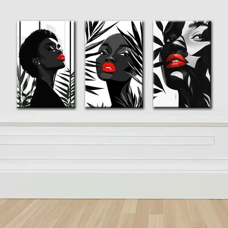 3pcs Black White And Red Lips Portrait Set Wall Art Set Canvas Framed 50x70cm - High Quality Print 100% Australian Made Wall Canvas Ready to Hang