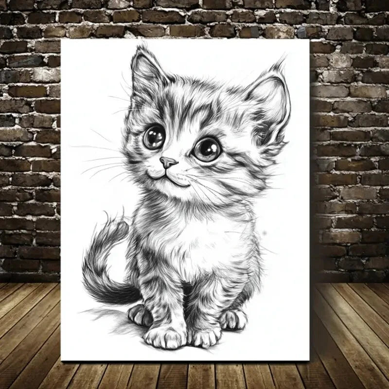 Beautiful Charming Retro Long Tail Kitten Painting 40x60cm Metal Print Ready to Hang