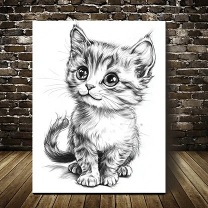 Beautiful Charming Retro Long Tail Kitten Painting 40x60cm Metal Print Ready to Hang