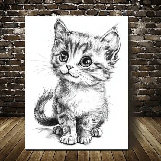 Beautiful Charming Retro Long Tail Kitten Painting 40x60cm Metal Print Ready to Hang