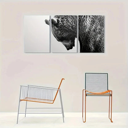 3pcs Black and White Bear Animal Metal Print Ready to Hang Art