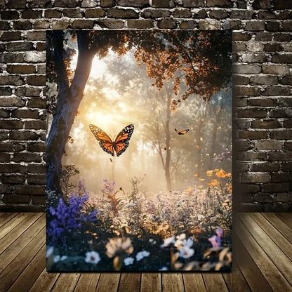 Enchanting Butterfly Forest Scene Painting 40x60cm Metal Print Ready to Hang