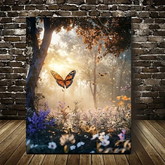 Enchanting Butterfly Forest Scene Painting 40x60cm Metal Print Ready to Hang