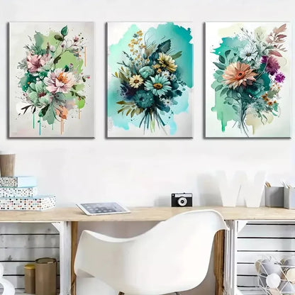 3pcs watercolor wild flowers, fashionable floral Wall Art Set Canvas Framed 40x60cm - High Quality Print 100% Australian Made Wall Canvas Ready to Hang