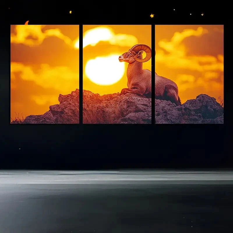 3pcs Vibrant Sheep on the hillside Metal Print Ready to Hang Art