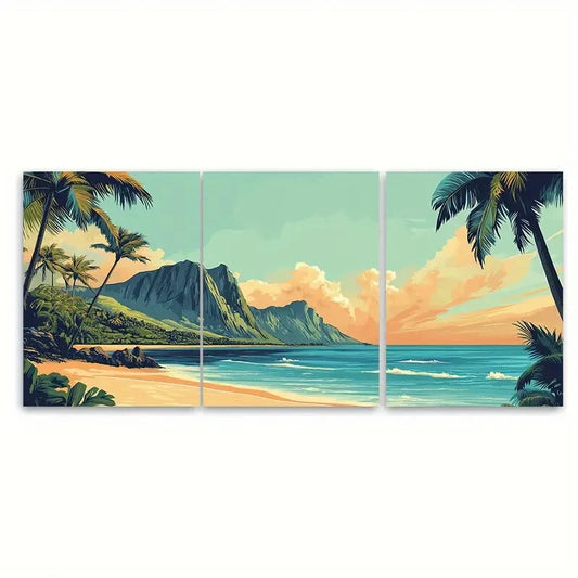 3pcs Kailua Hawaii Tropical Beach Travel Poster Metal Print Ready to Hang Art