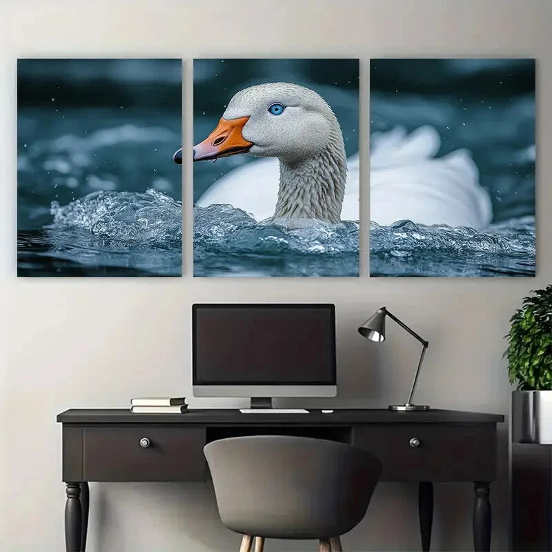 3pcs Blue Eyed White Goose Metal Print Ready to Hang Art