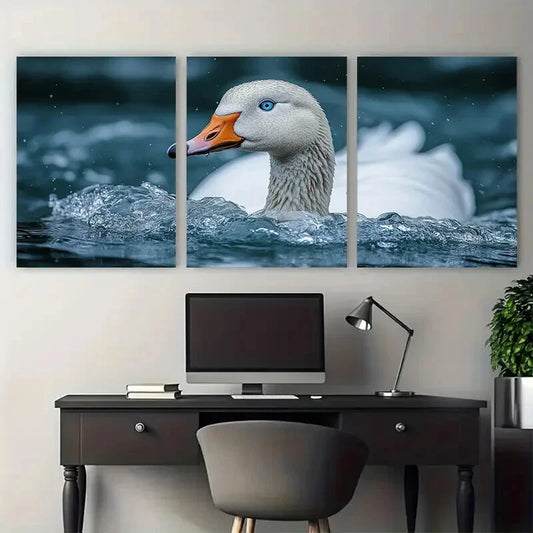 3pcs Blue Eyed White Goose Metal Print Ready to Hang Art