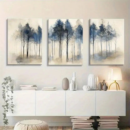 3pcs A Set of Three Tranquil Forest Landscape Metal Print Ready to Hang Art