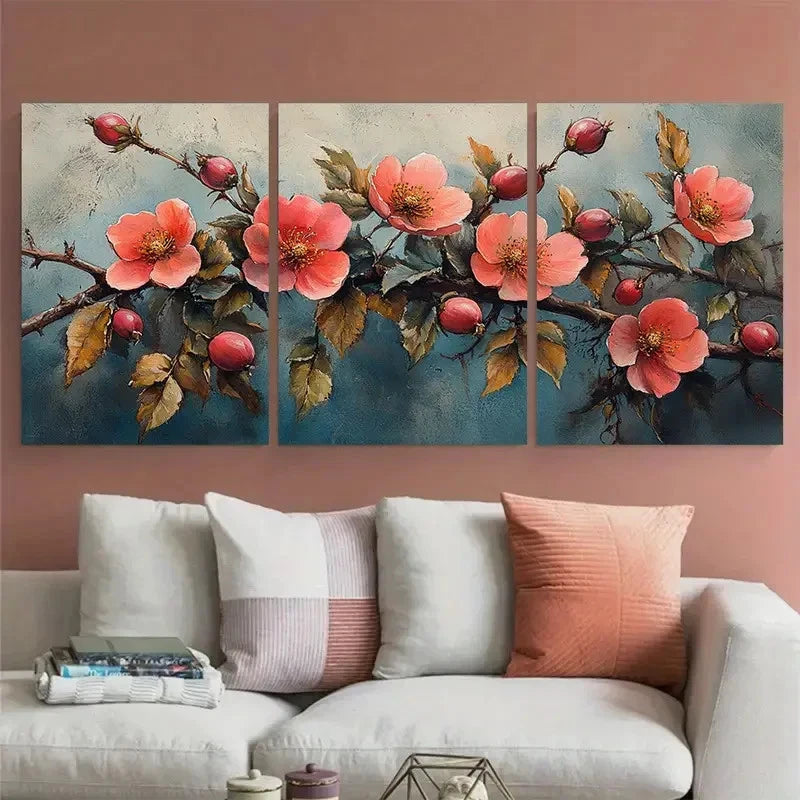 3pcs Rose Hip Watercolor Elegant Floral Metal Print Ready to Hang Art