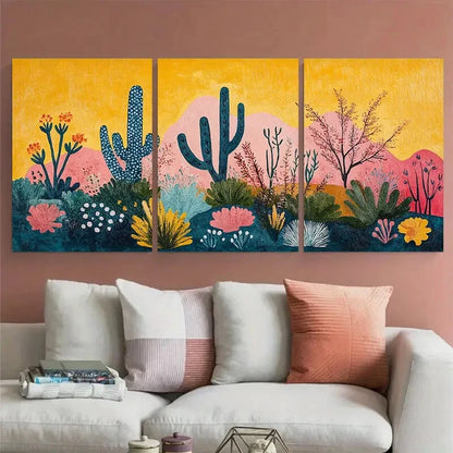 3pcs Western Vintage Botanical Midcentury Design Metal Print Ready to Hang Art