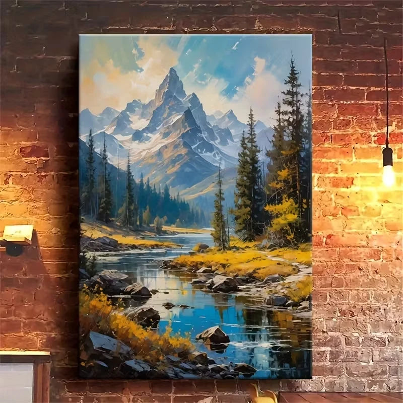 Alpine River in Autumn Oil Painting 60x90cm Metal Print Ready to Hang