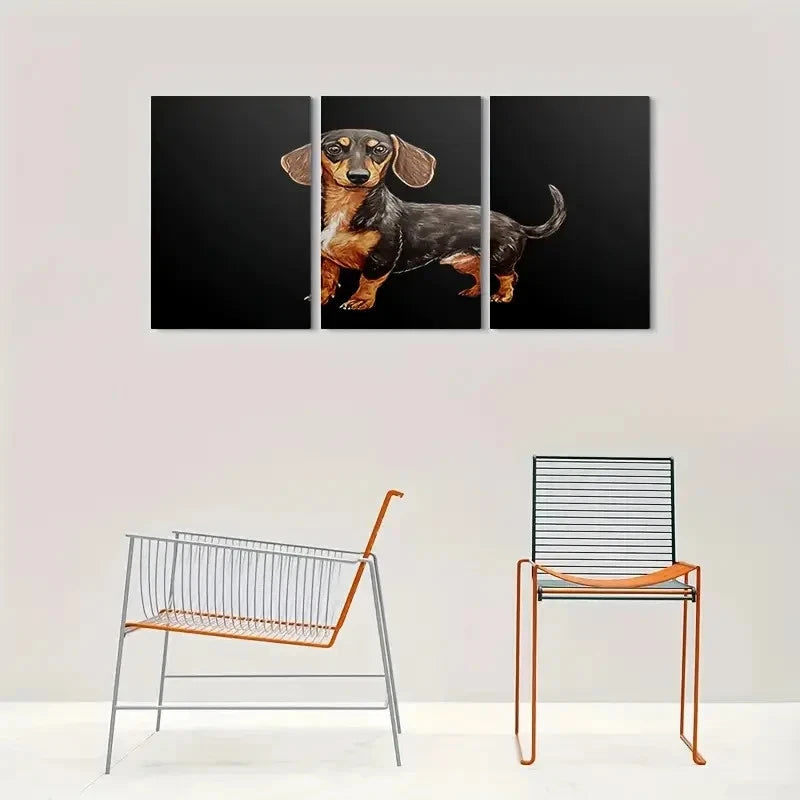 3pcs Adorable Dachshund Portrait Wall Art Set Canvas Framed 40x60cm - High Quality Print 100% Australian Made Wall Canvas Ready to Hang