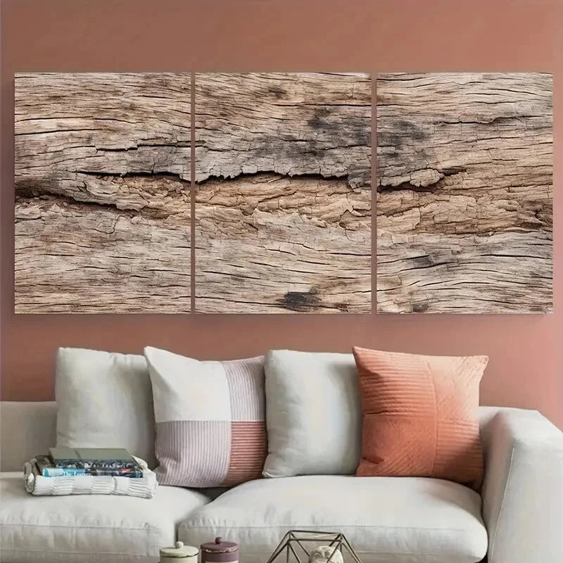 3pcs Soft Tone Modern Wooden Illustration Metal Print Ready to Hang Art