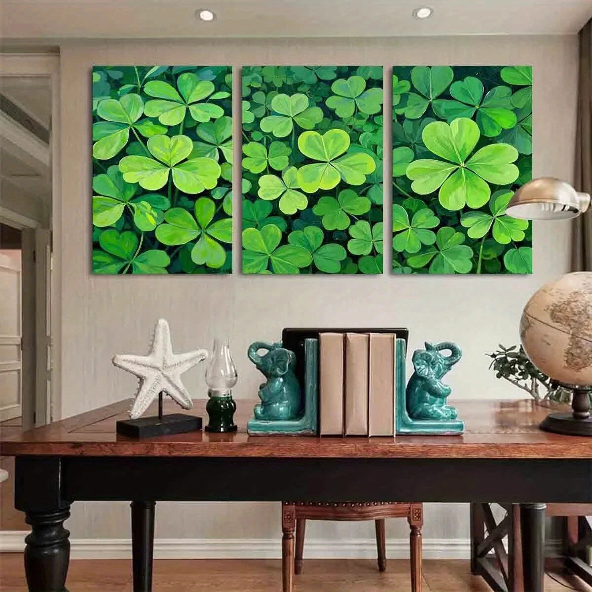 3pcs Vibrant Green Clover Design Metal Print Ready to Hang Art