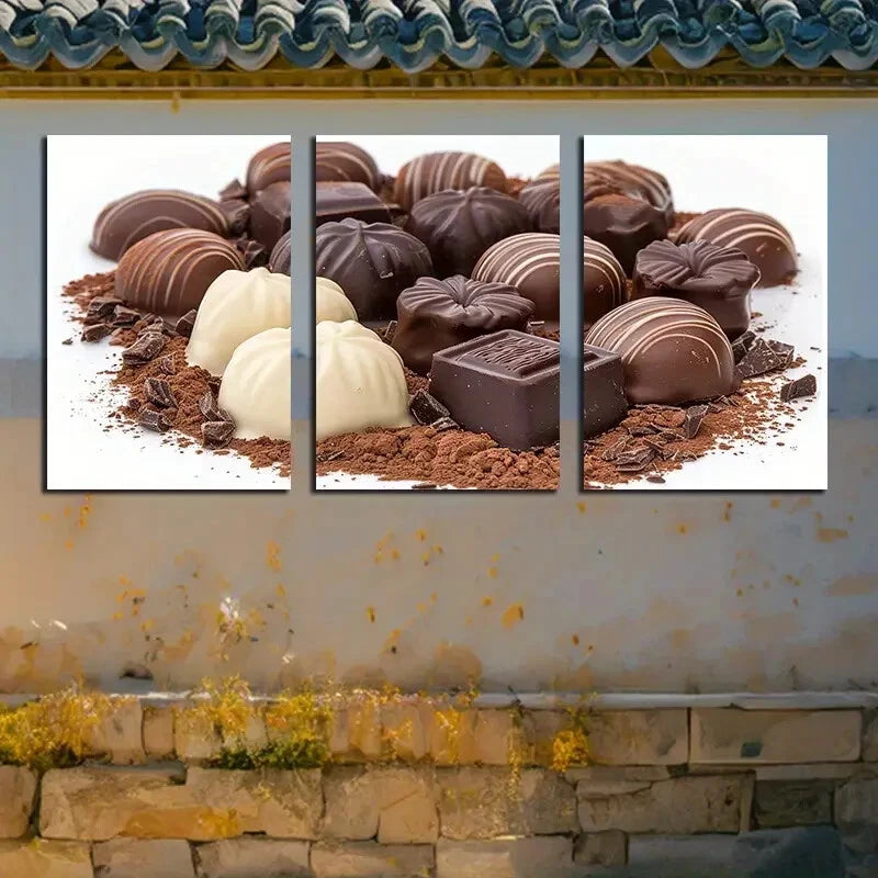 3pcs Delicious Chocolates Illustration Metal Print Ready to Hang Art