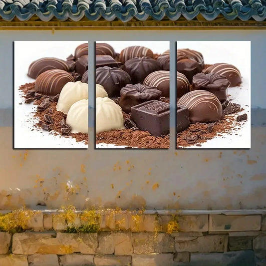 3pcs Delicious Chocolates Illustration Metal Print Ready to Hang Art