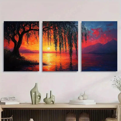 3pcs Willow Modern Abstract Painting Metal Print Ready to Hang Art