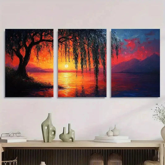 3pcs Willow Modern Abstract Painting Metal Print Ready to Hang Art