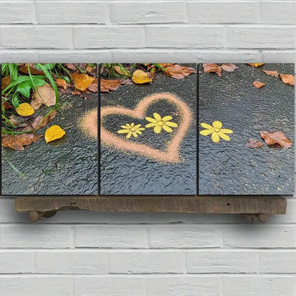 3pcs Love Made of Leaves Yellow Flowers Metal Print Ready to Hang Art